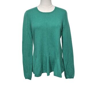 Antonio Melani Sweater Womens Medium Green Cashmere Crewneck‎ Peplum Pullover